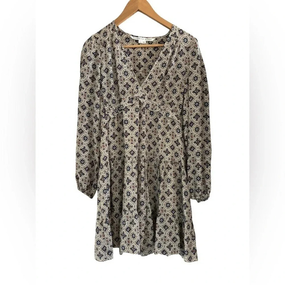 Veronica Beard Delray 100% Silk Long Sleeve Tiered Mini Dress Geometric Print 4 - Picture 4 of 9